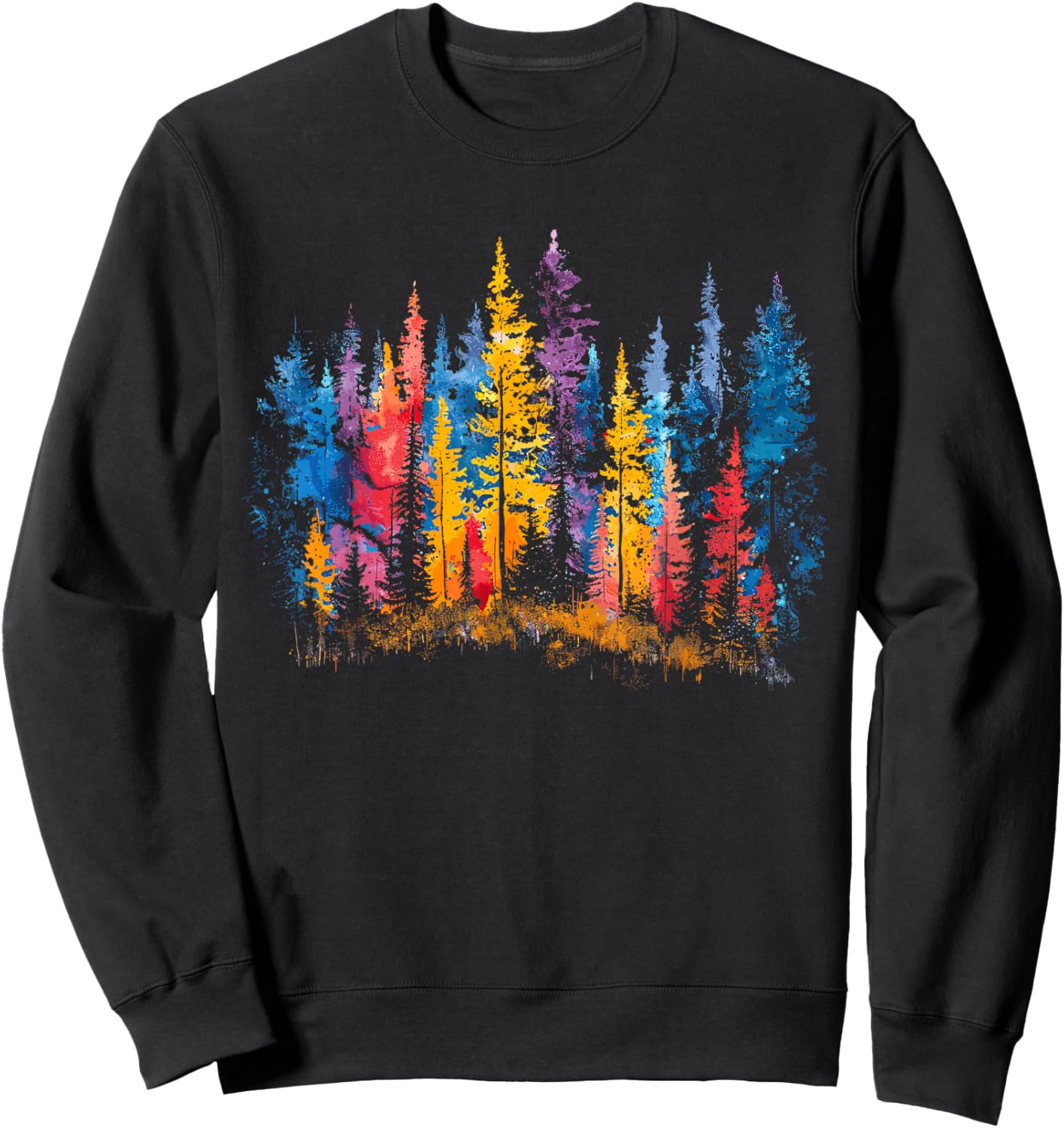 Colorful Forest, Trees and Leaves, Natur Lover, Men, Women Sweatshirt - Sweatshirt | Black