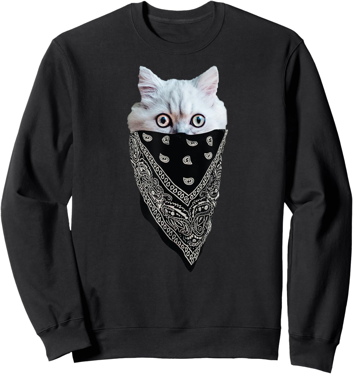Cat Wearing a Bandana as a Mask | Funny, Cute Kitten Sweatshirt - Sweatshirt | Black