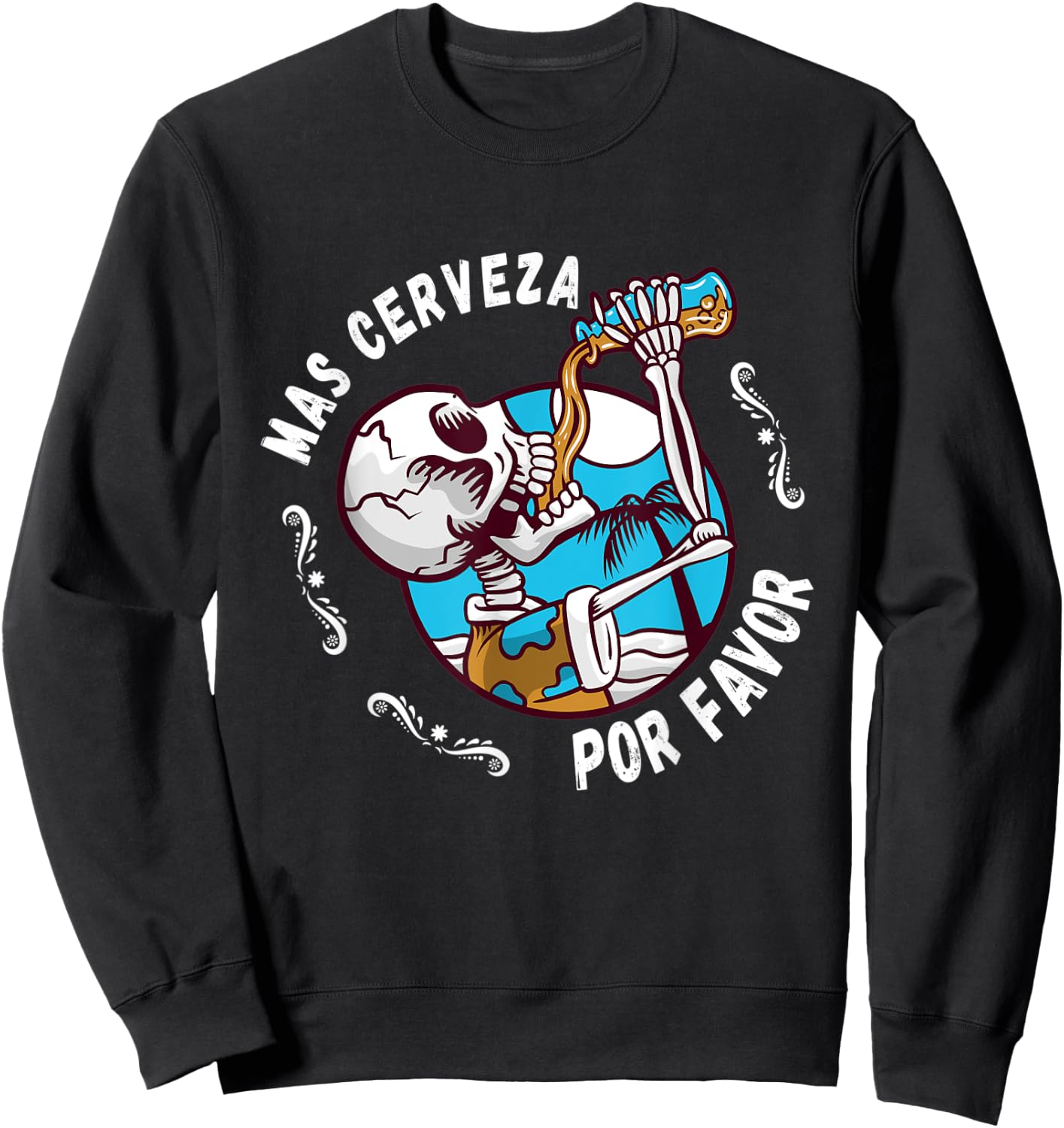 Mas cerveza Day of the Dead Dia de muertos Halloween Beer Sweatshirt - Sweatshirt | Black