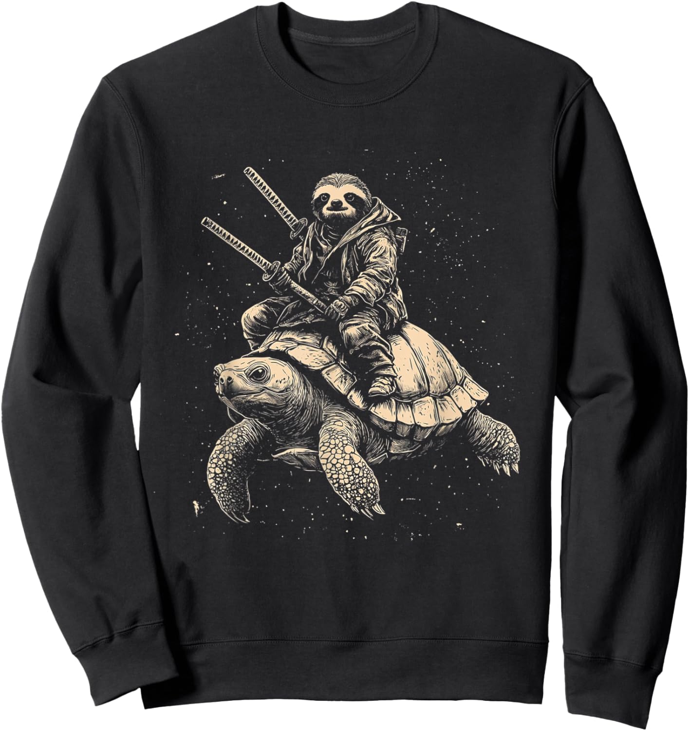 Sloth on Turtle with Katana Cool Samurai Animal Design Sweatshirt - Sweatshirt | Black