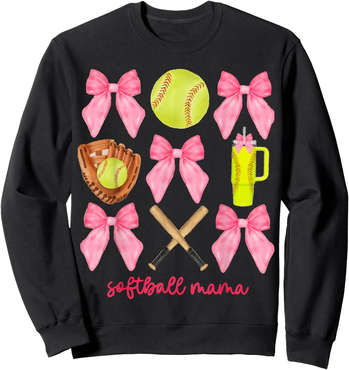 Softball Mama Softball Coquette Bow Sweatshirt - Sweatshirt | Black