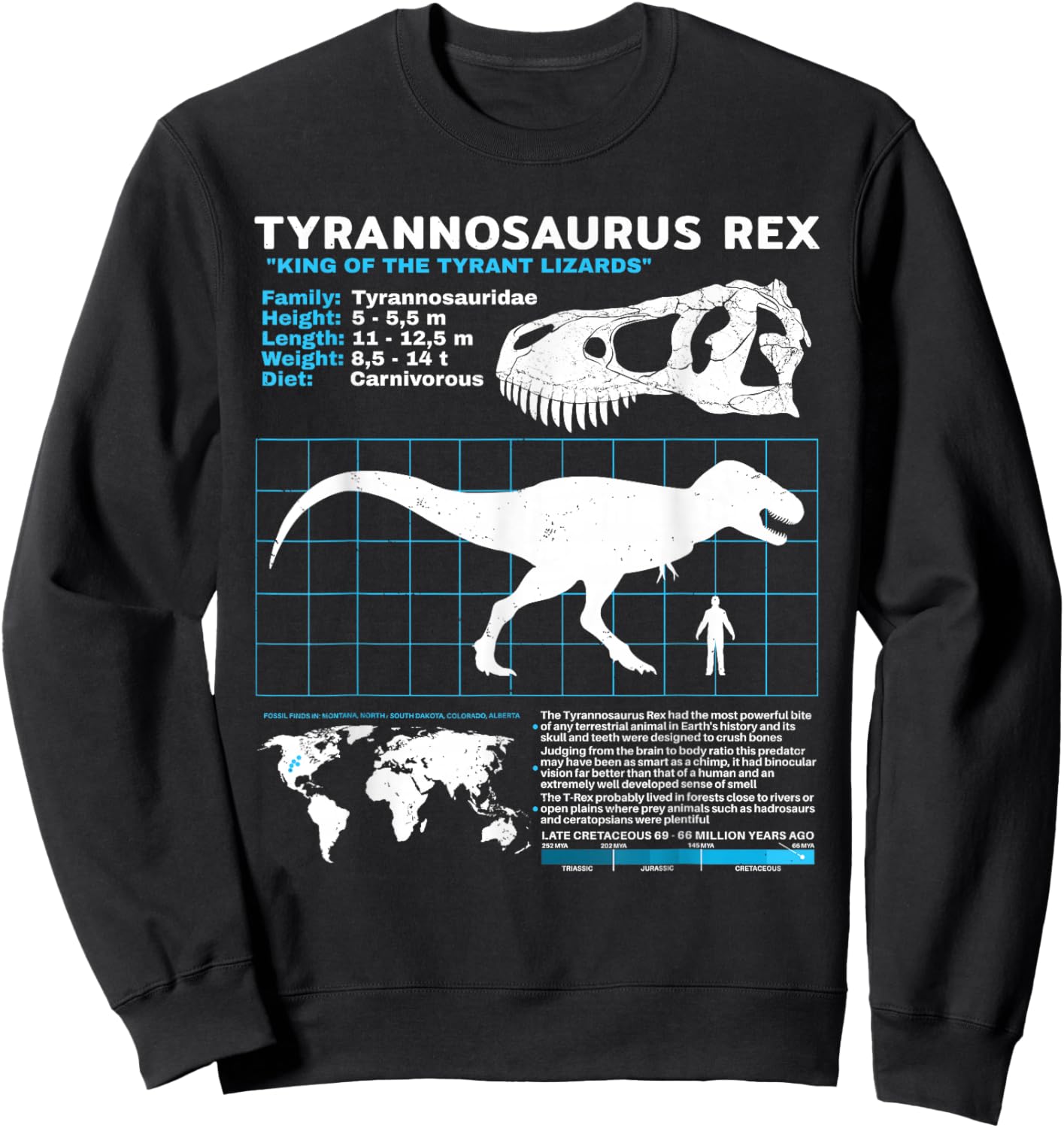 Tyrannosaurus Rex fact sheet Dinosaur Facts Sweatshirt - Sweatshirt | Black