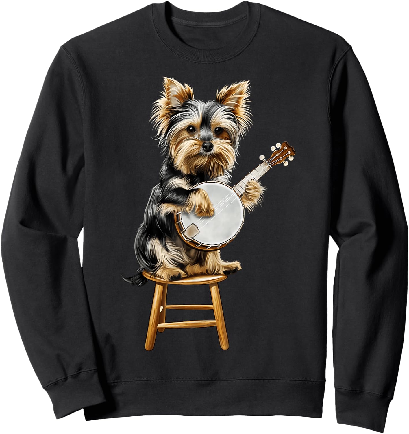 Yorkshire Terrier Yorkie Dog Playing Banjo Bluegrass Sweatshirt - Sweatshirt | Black