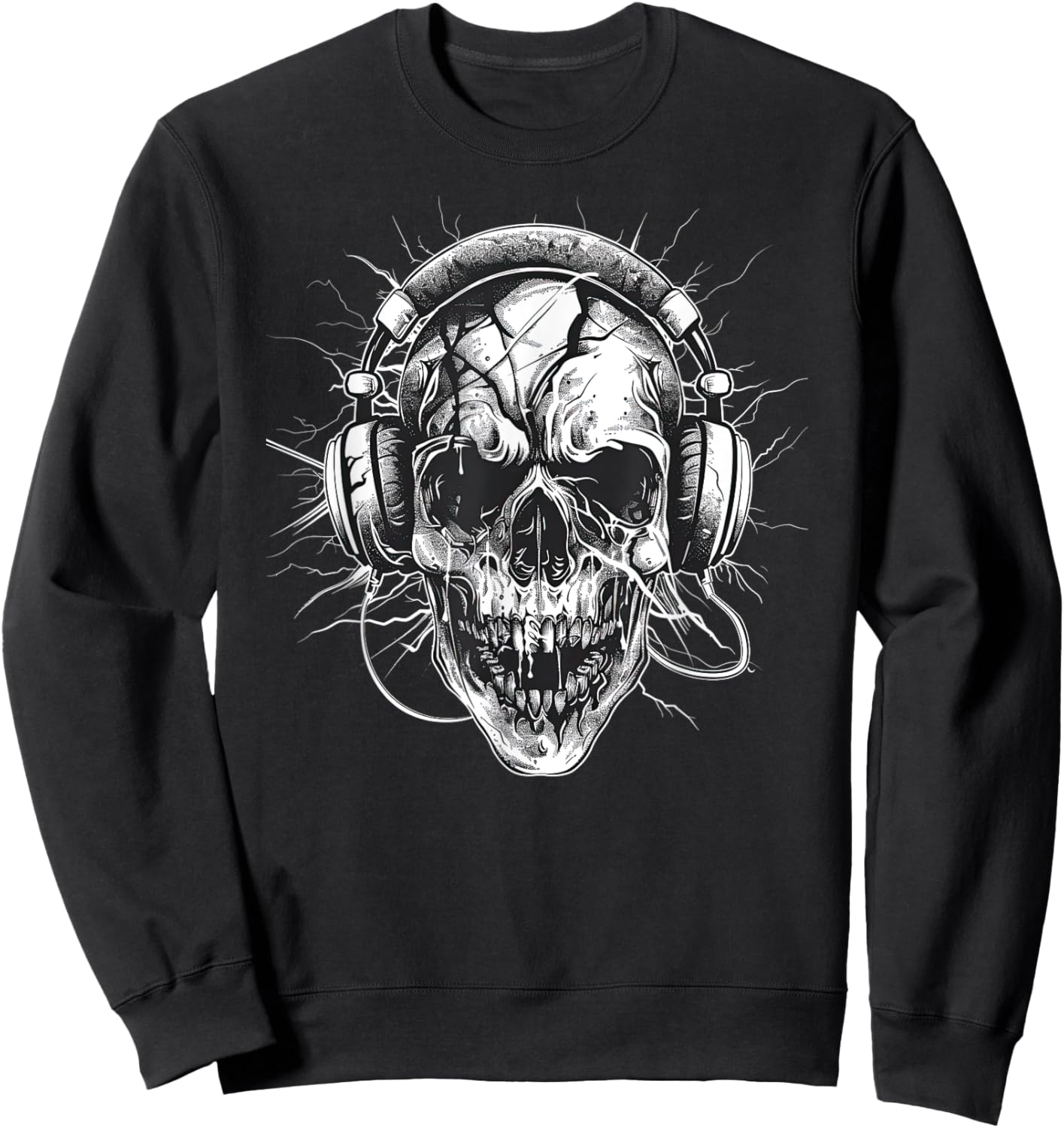 Skull with Headphones Music Sweatshirt - Sweatshirt | Black