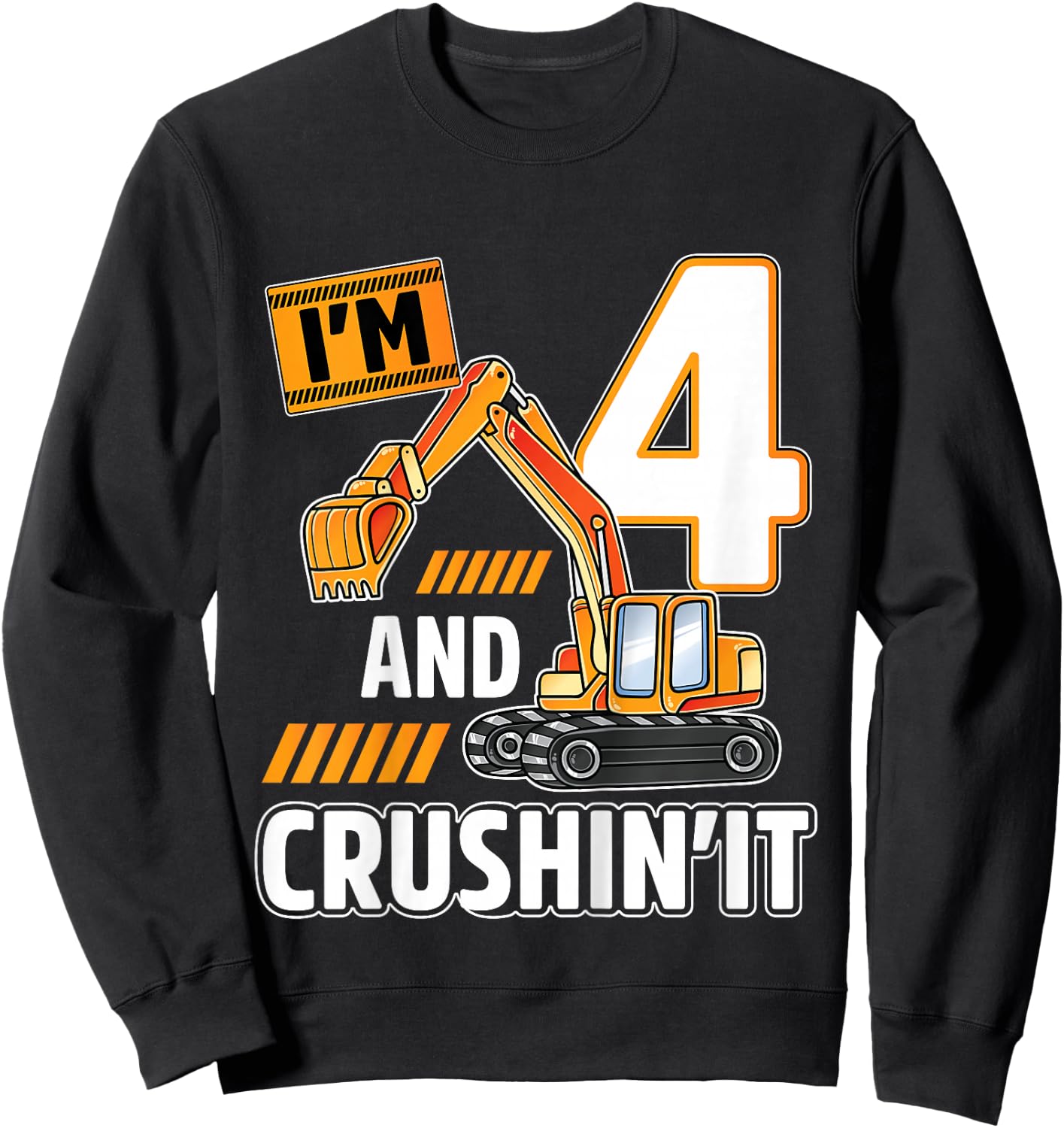 Kids 4 year old vehicles construction excavator Birthday 4th Sweatshirt - Sweatshirt | Black