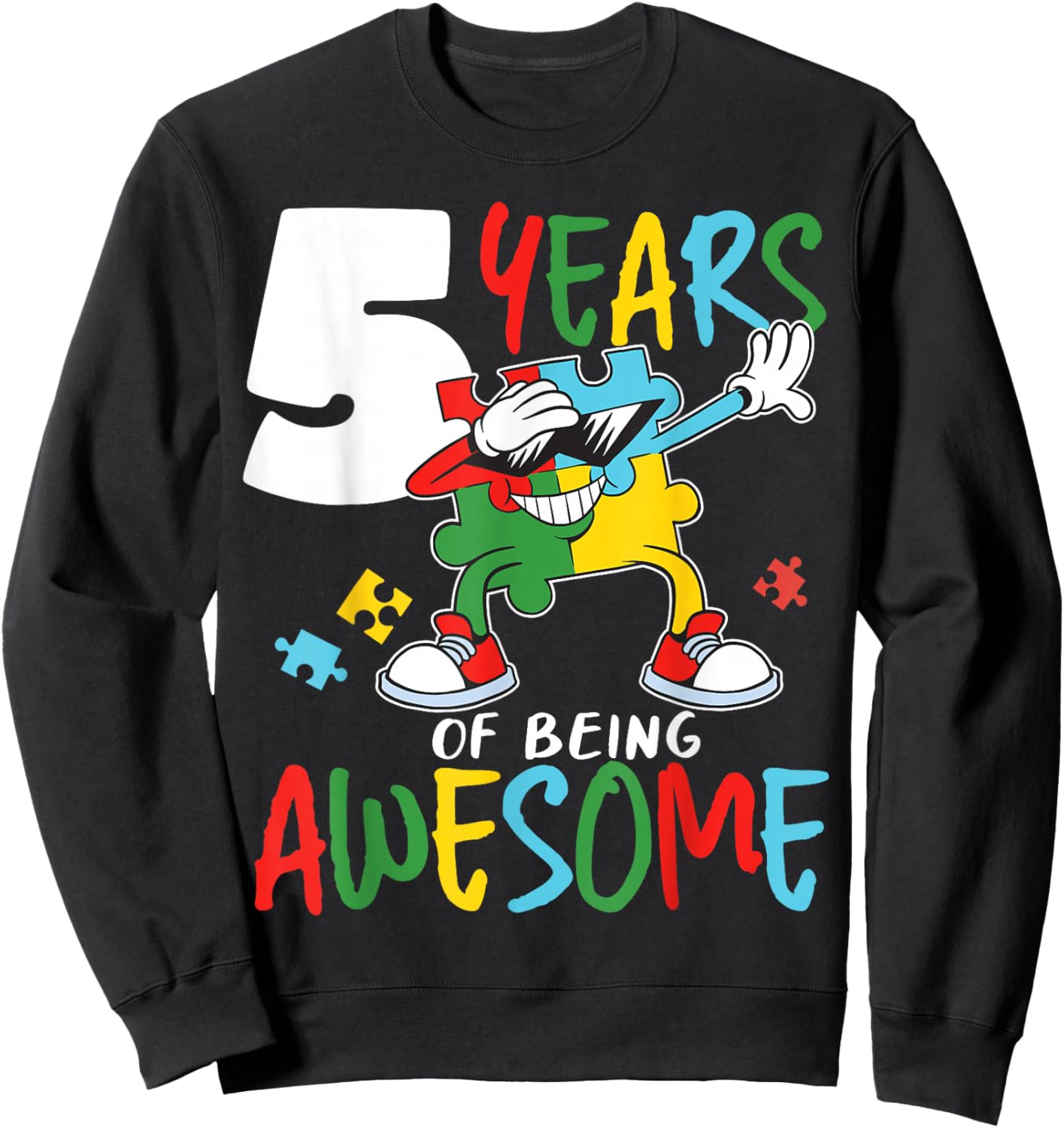 5 Year Old Birthday Autistic Boy Girl Autism Awareness Sweatshirt - Sweatshirt | Black