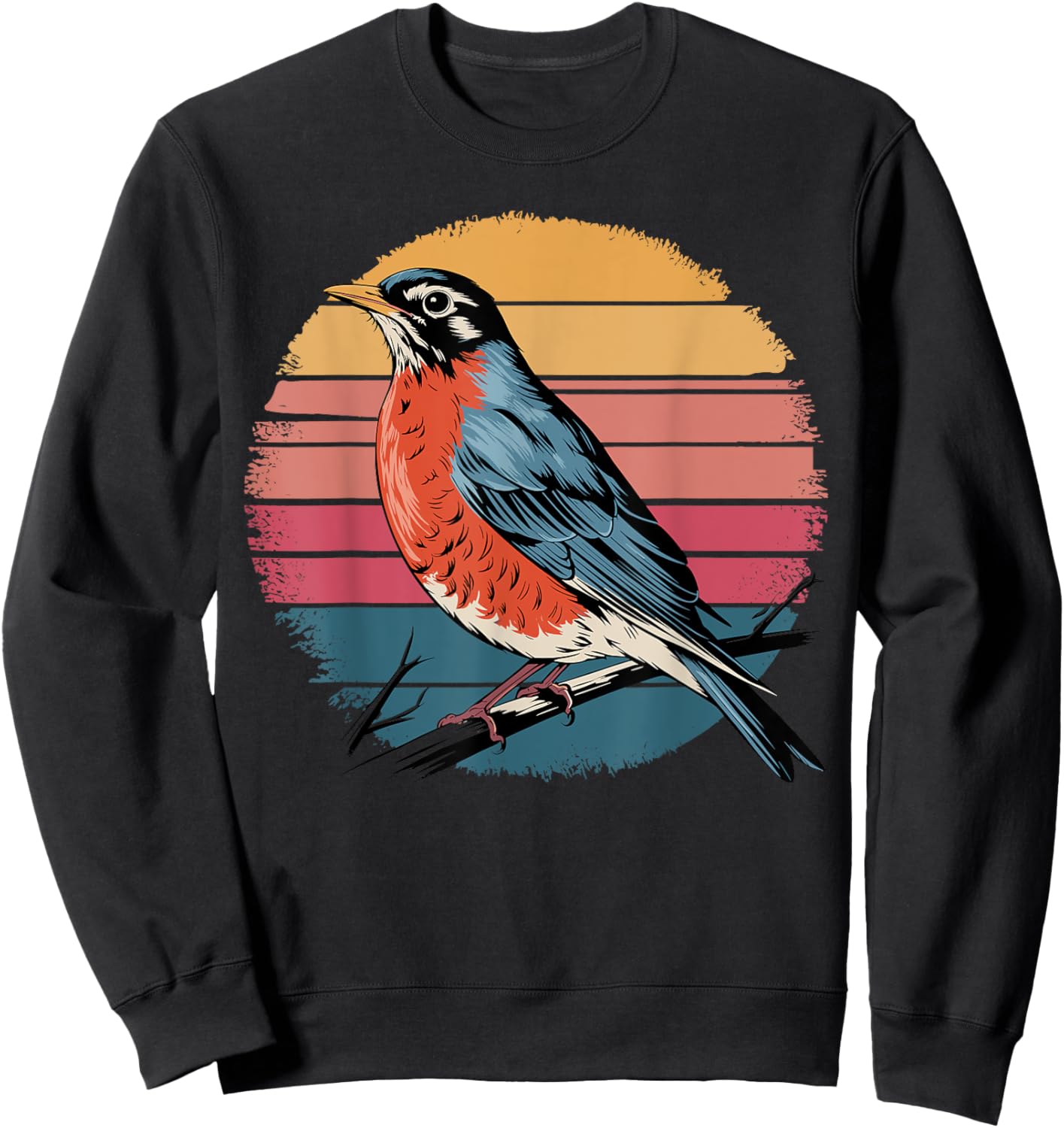American Robin Bird Lover Vintage Retro Sunset Bird Watching Sweatshirt - Sweatshirt | Black