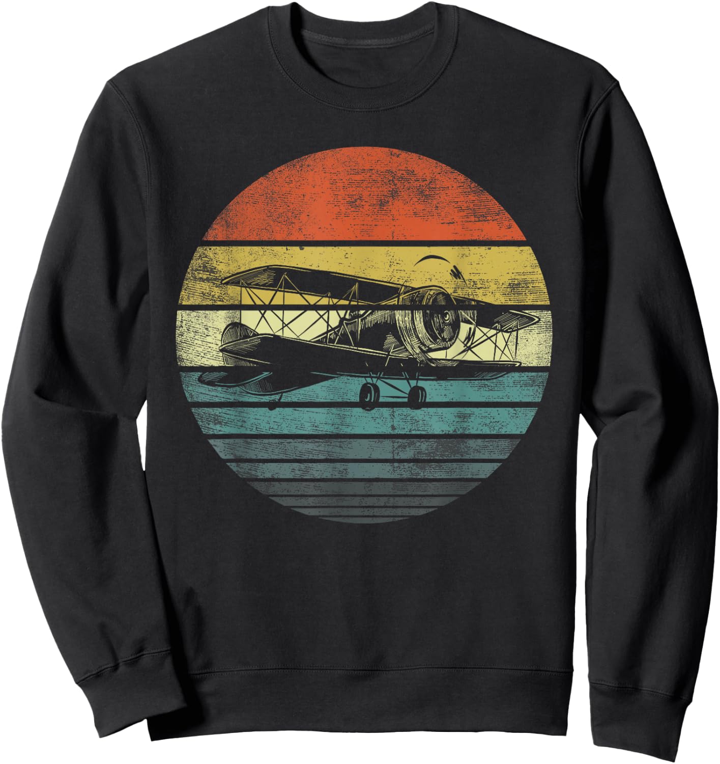 Aviator Pilot Gifts Funny Retro Bi-Plane Airplane Aviation Small Sweatshirt - Sweatshirt | Black