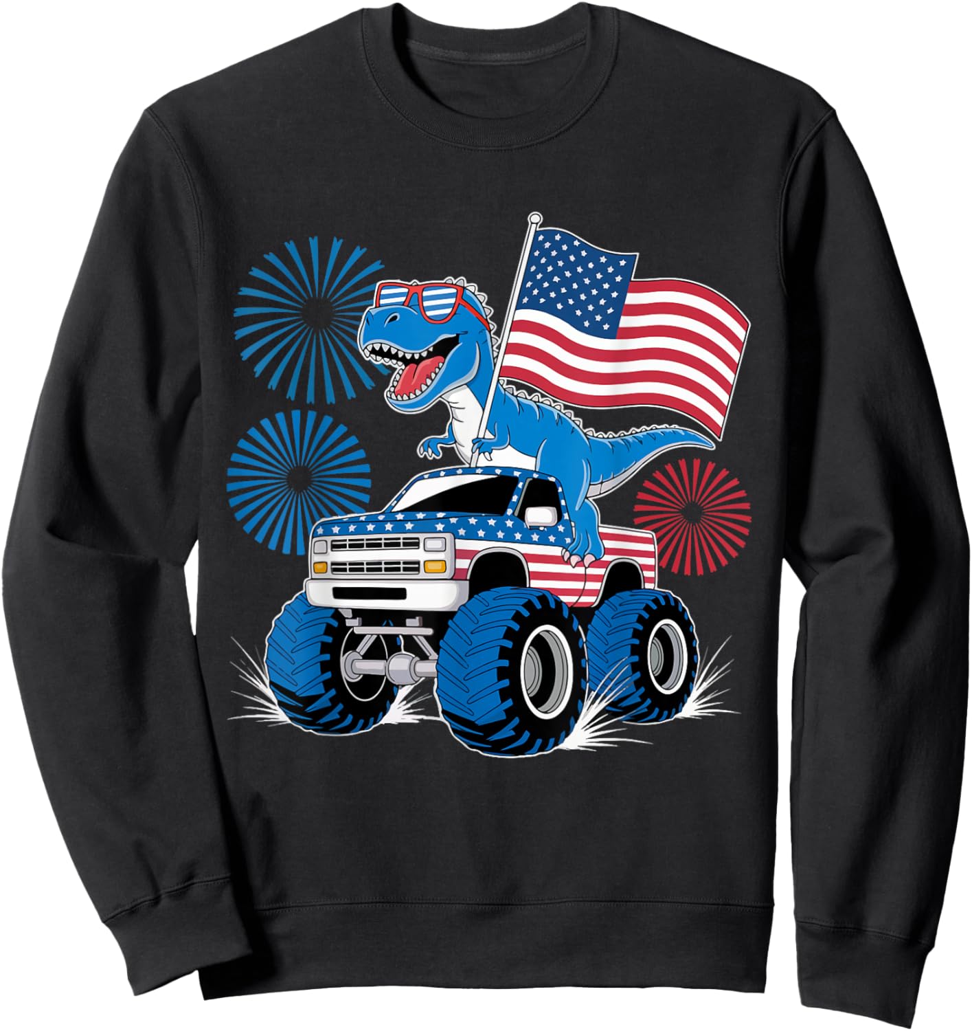 Dinosaur 4th Of July T Rex Dinosaur Monster Truck Dino Sweatshirt - Sweatshirt | Black