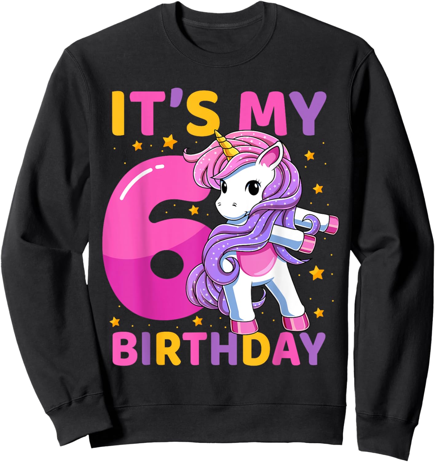 6 Years Old Unicorn Flossing 6th Birthday Party Girls Kids Sweatshirt - Sweatshirt | Black
