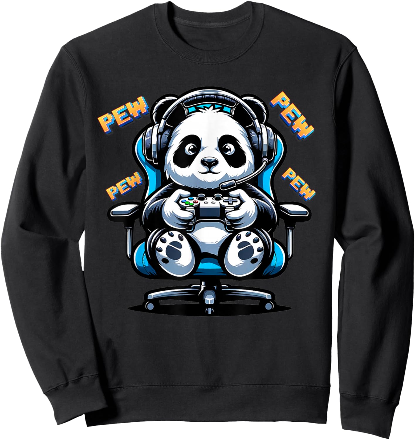 Cute Gaming Panda Pew Video Game Graphic Panda Sweatshirt - Sweatshirt | Black