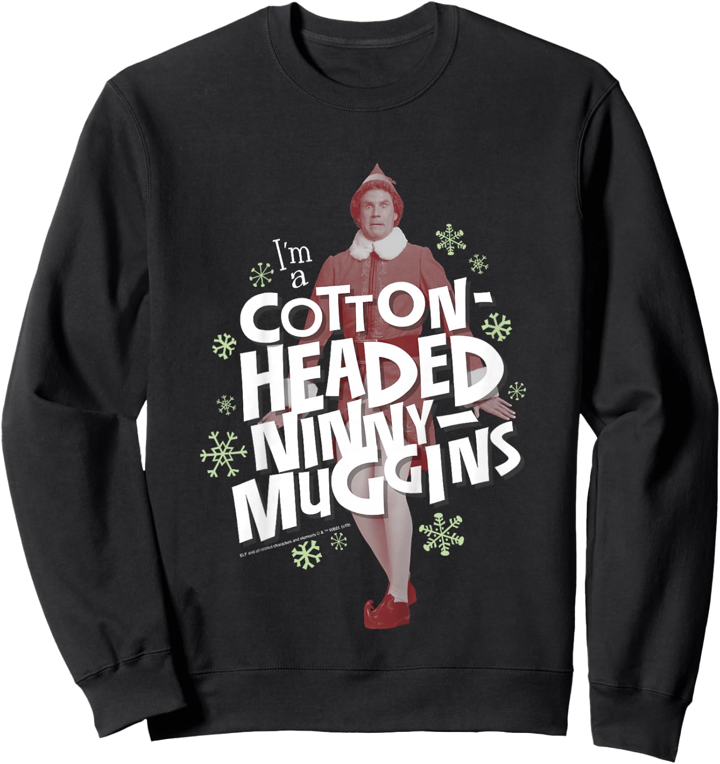 Kids Elf Buddy Cotton Headed Ninny Muggins Snowflake Poster Sweatshirt - Sweatshirt | Black