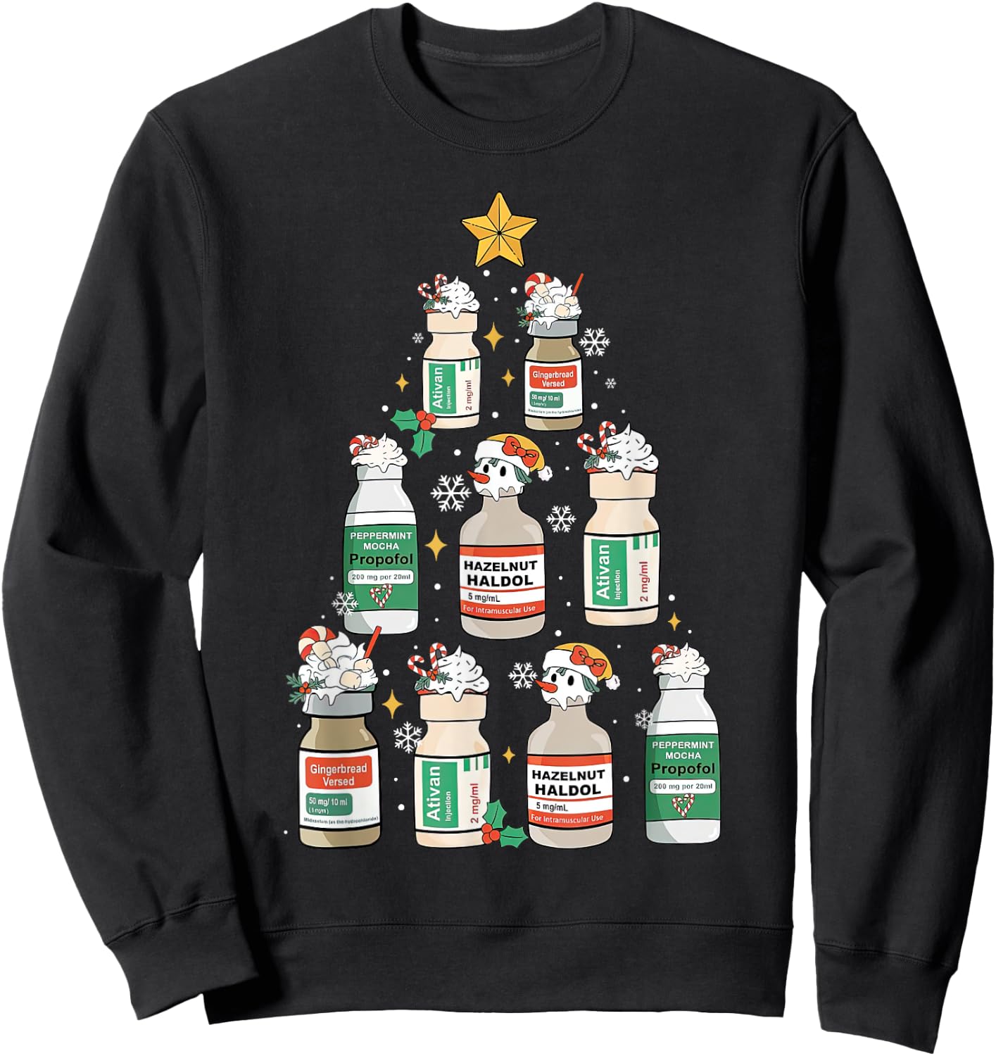 Nurse Christmas Tree Propofol RN ER ICU Nurse Xmas Nursing Sweatshirt - Sweatshirt | Black