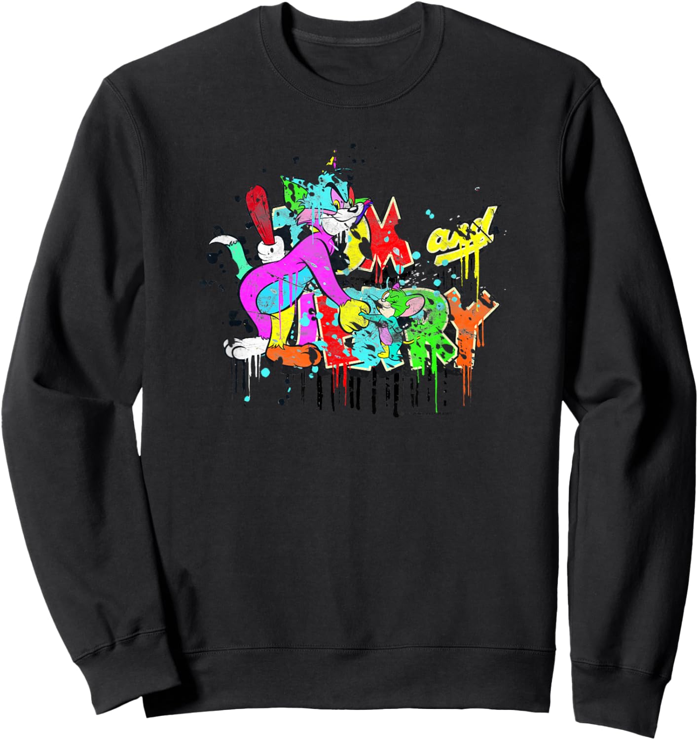 WB100 Tom and Jerry Paintball Splat Retro Color Portrait Sweatshirt - Sweatshirt | Black