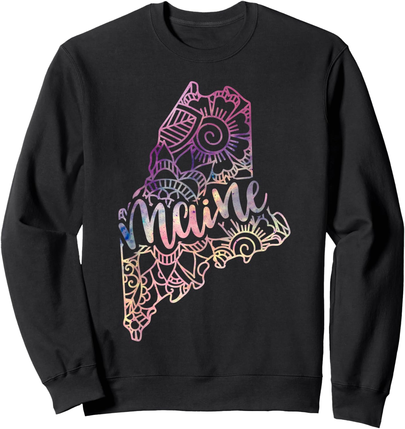 Maine Mandala Flowers Hippy Boho Ornate Yoga Men Women Sweatshirt - Sweatshirt | Black
