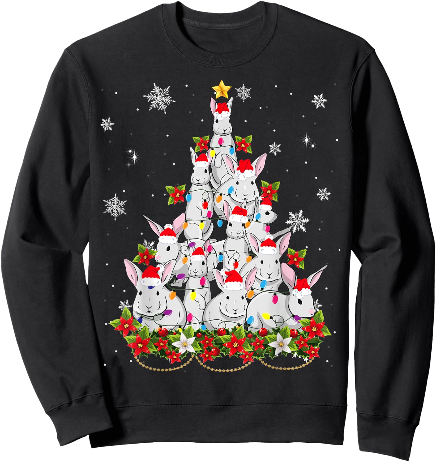 Santa Rabbit Bunny Christmas Tree Ornament Decor Gifts Sweatshirt - Sweatshirt | Black