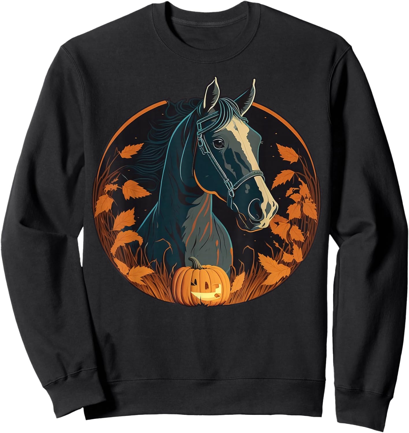 Pumpkin Horse costume on Horse Halloween Sweatshirt - Sweatshirt | Black