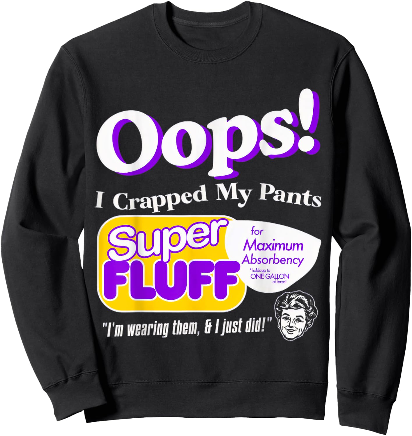 ndsndf Oops I Crapped Funny My Pants Vintage Retro Distressed Black Short Sleeve , Small, Adult, Humor, Casual, Everyday, Halloween Sweatshirt - Sweatshirt | Black