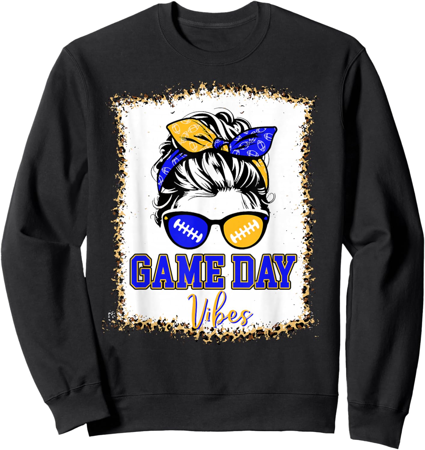 Blue Gold Game Day Vibes Football Women Leopard Print Sweatshirt - Sweatshirt | Black