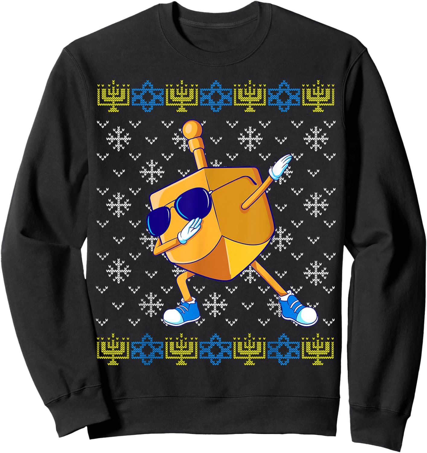 Dabbing Dreidel Ugly Hanukkah Sweater Xmas Chanukah Gift Sweatshirt - Sweatshirt | Black