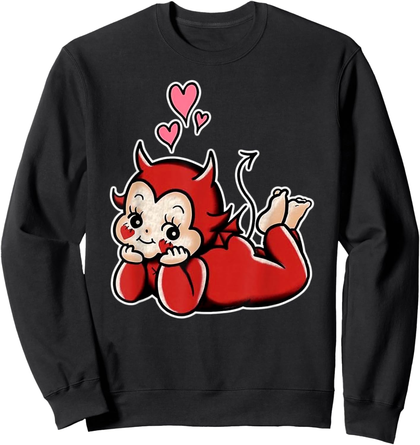 Urban Empyre Kewpie Baby Devil Cupid Love Traditional Tattoo Flash , Small, Black Sweatshirt - Sweatshirt | Black