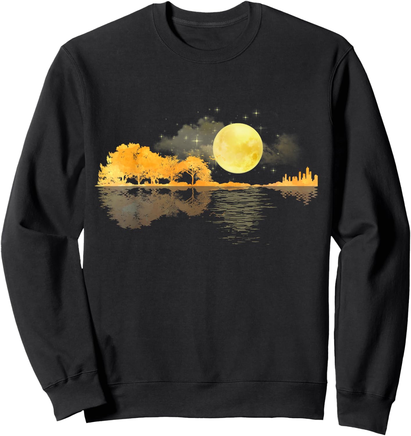 Guitar Nature Moon Retro Style Guitarist Acoustic Guitar Sweatshirt - Sweatshirt | Black