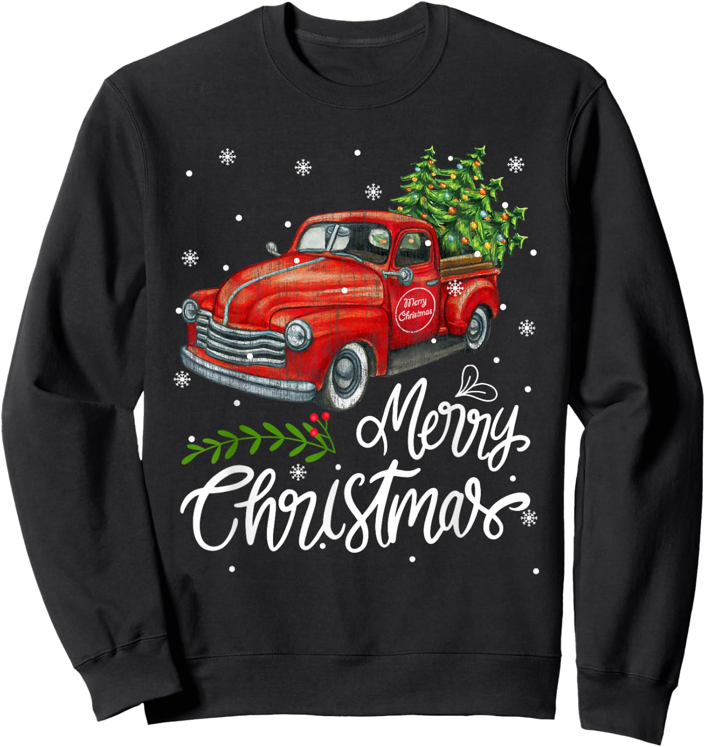 Vintage Wagon Red Truck Christmas Tree Pajama Family Xmas Sweatshirt - Sweatshirt | Black