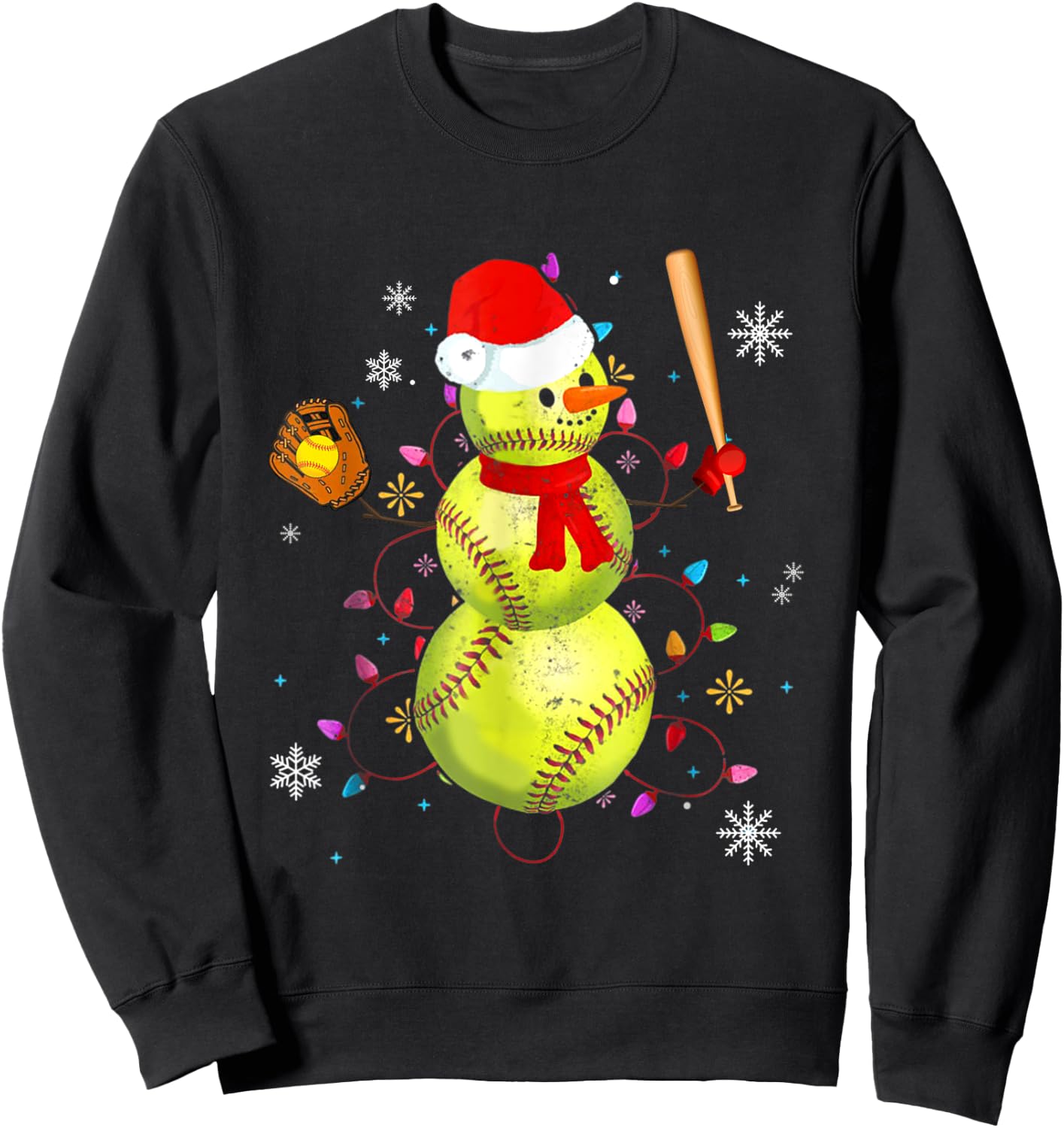 Softball Christmas Funny Softball Snowman Xmas Gifts Sweatshirt - Sweatshirt | Black