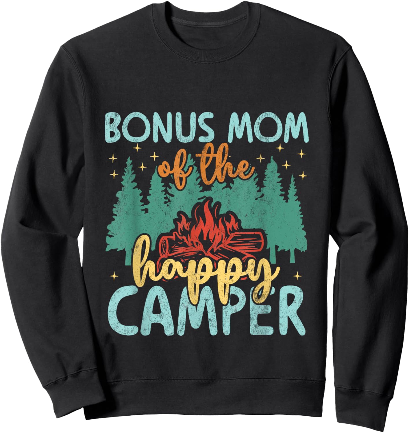 Bonus Mom of Happy Camper 1st Birthday Party Retro Bonus Mom Sweatshirt - Sweatshirt | Black
