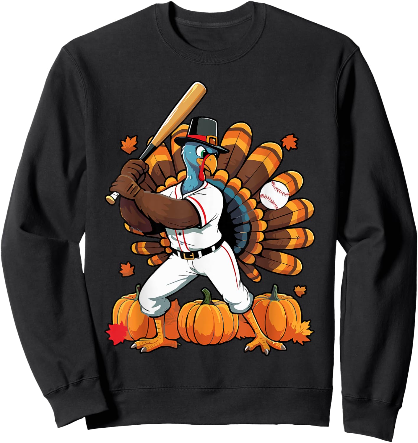 Turkey Playing Baseball Thanksgiving Baseball Player Boy Men Sweatshirt - Sweatshirt | Black