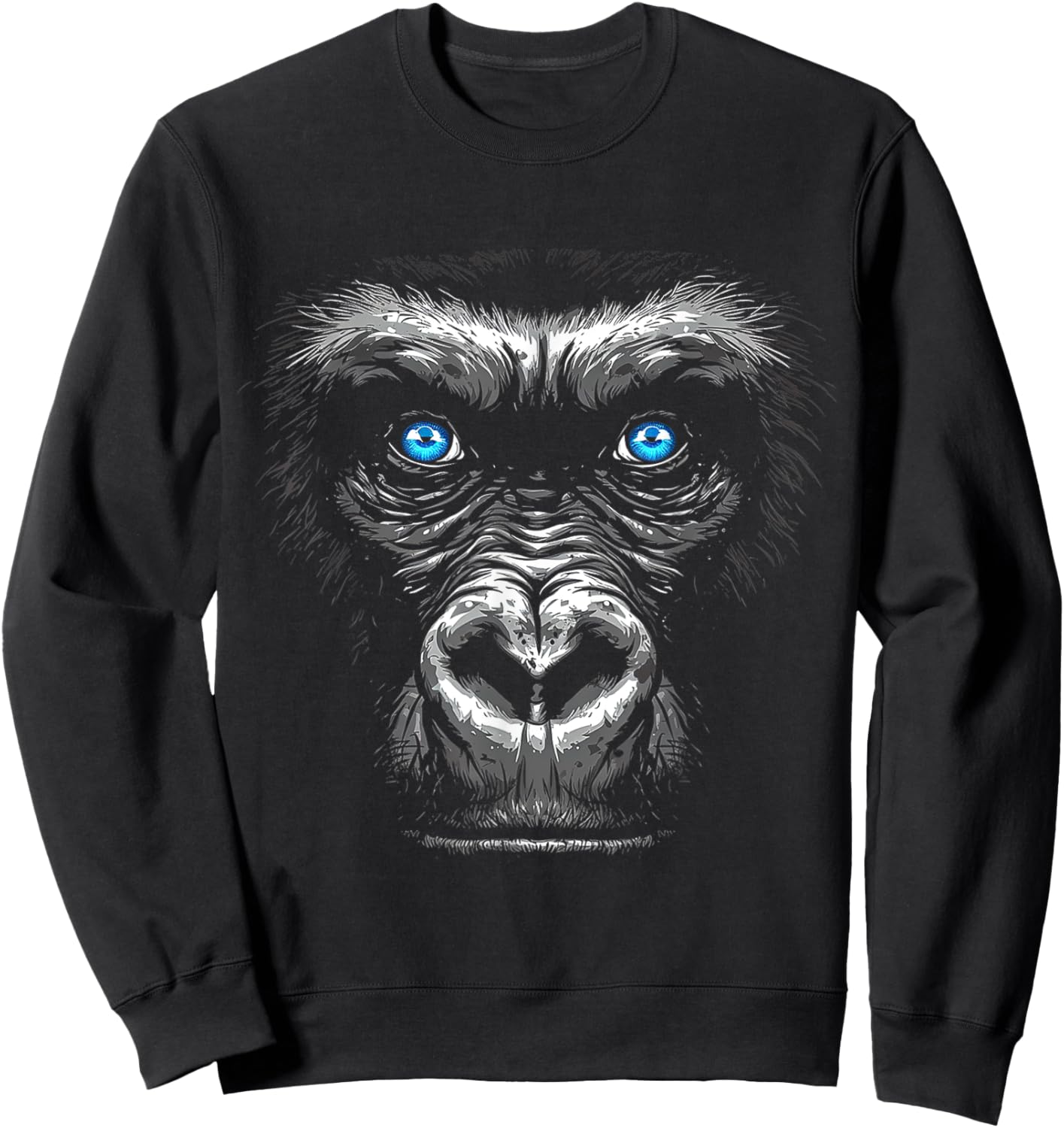 Gorilla Drawing Portrait Animal Blue Eyes Graphic Monkey Sweatshirt - Sweatshirt | Black