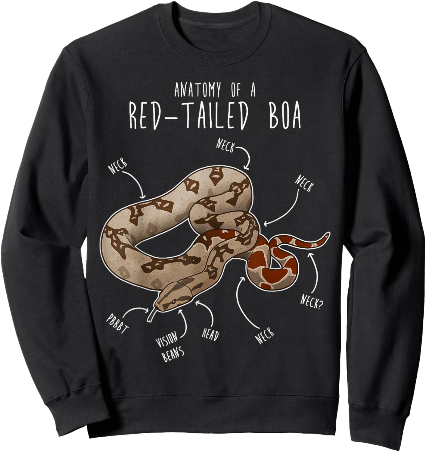 Red-Tailed Boa Snake Anatomy, Funny Cute Pet Reptile Mom Dad Sweatshirt - Sweatshirt | Black