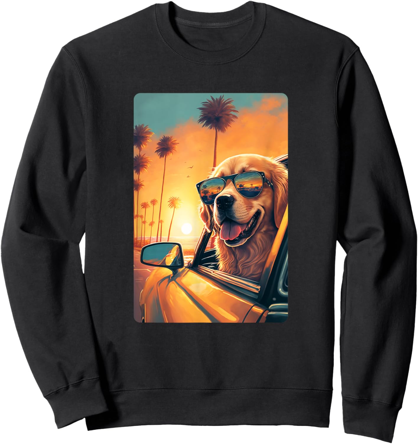 Golden Retriever Shirt Glasses Car Funny Golden Retriever Sweatshirt - Sweatshirt | Black