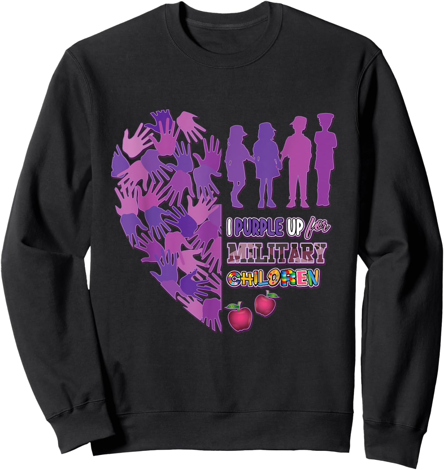 Military Child Shirt Purple Up for Military Kids Month Women Sweatshirt - Sweatshirt | Black