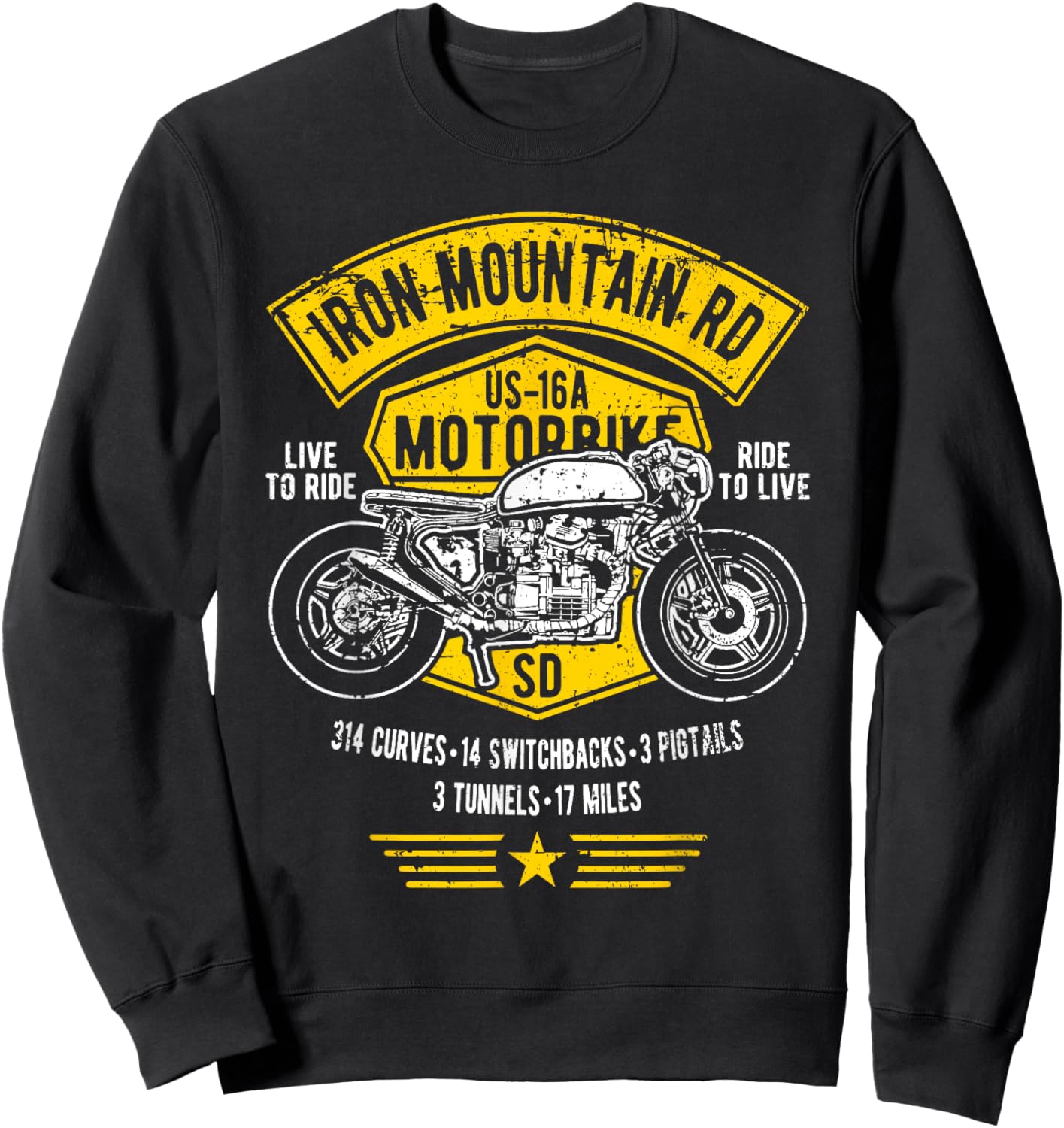 Iron Mountain Road US-16A South Dakota Motorcycle Design Sweatshirt - Sweatshirt | Black