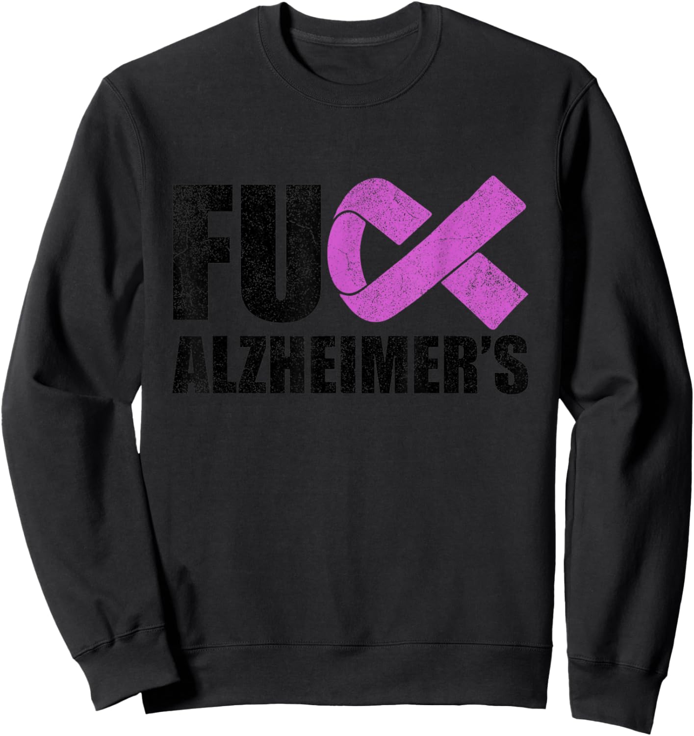 Vintage Ribbon Fuck Alzheimer’s Dementia Alzheimers Purple Sweatshirt - Sweatshirt | Black