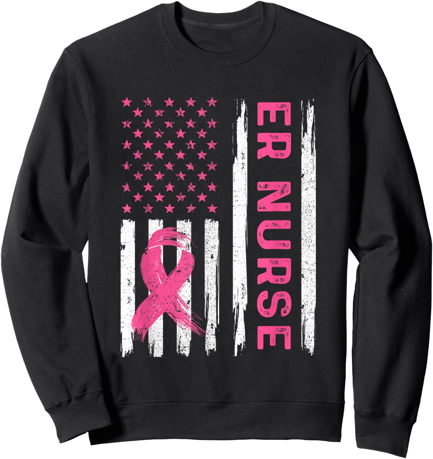 ER Nurse American Flag Nurse Breast Cancer Awareness Men Sweatshirt - Sweatshirt | Black