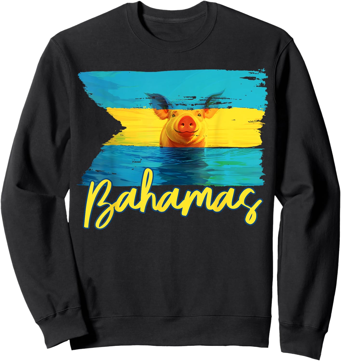 Bahamas Swimming Pig Flag Beach Caribbean Vacation Family Sweatshirt - Sweatshirt | Black