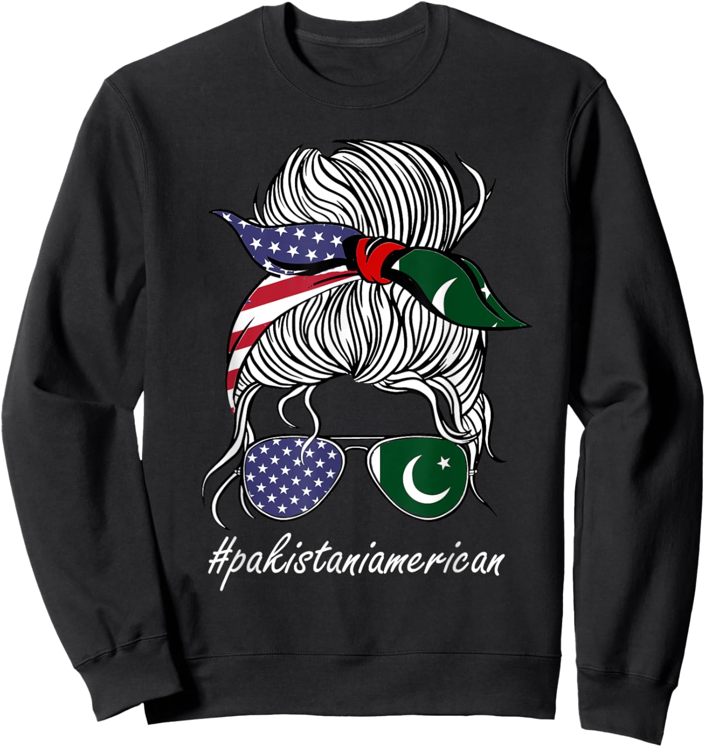 Pakistan Heritage American Grown Women Girl Pakistan Flag Sweatshirt - Sweatshirt | Black