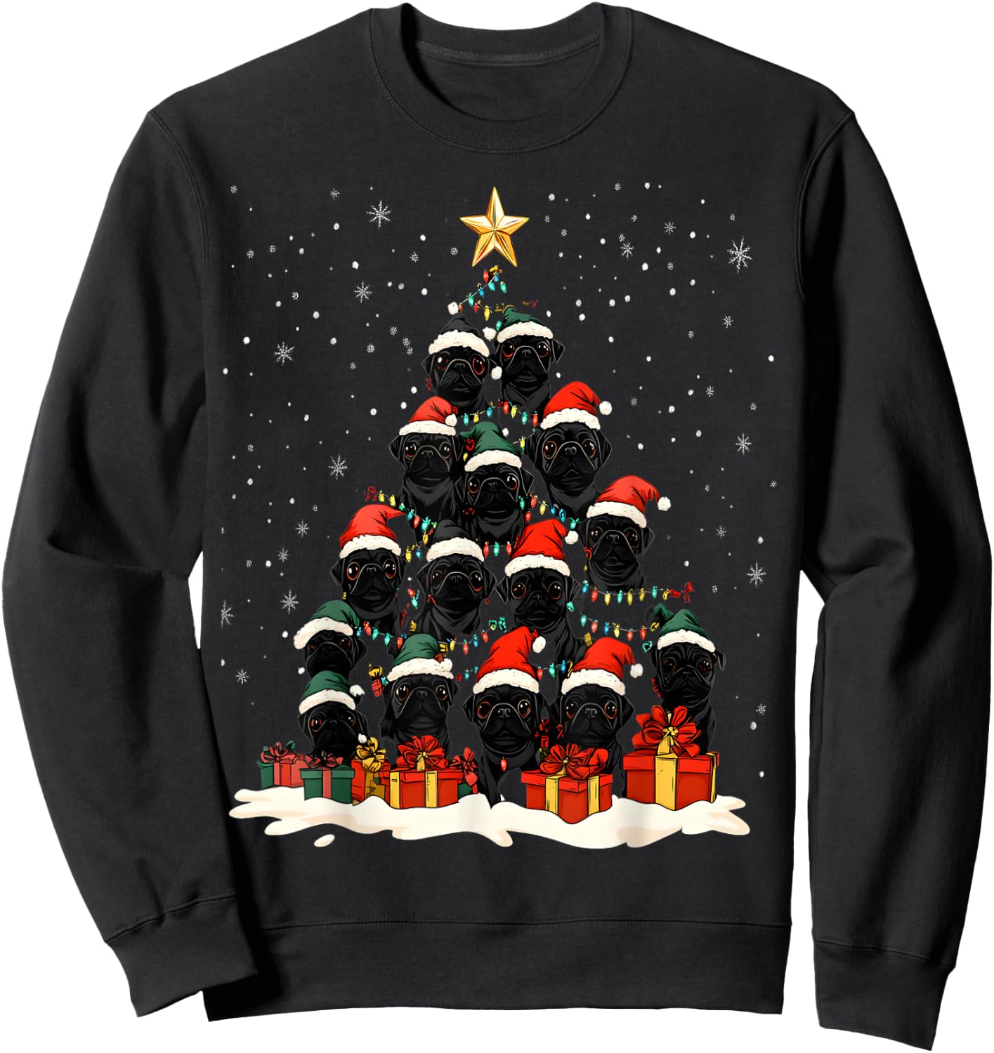 Black Pug Christmas Tree Dog Santa Xmas Merry Dogmas Sweatshirt - Sweatshirt | Black