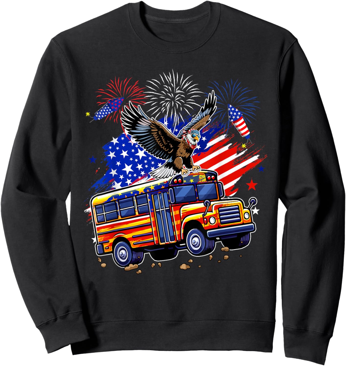 Eagle Sunglasses 4th July US Flag School Bus Driver Lover Sweatshirt - Sweatshirt | Black