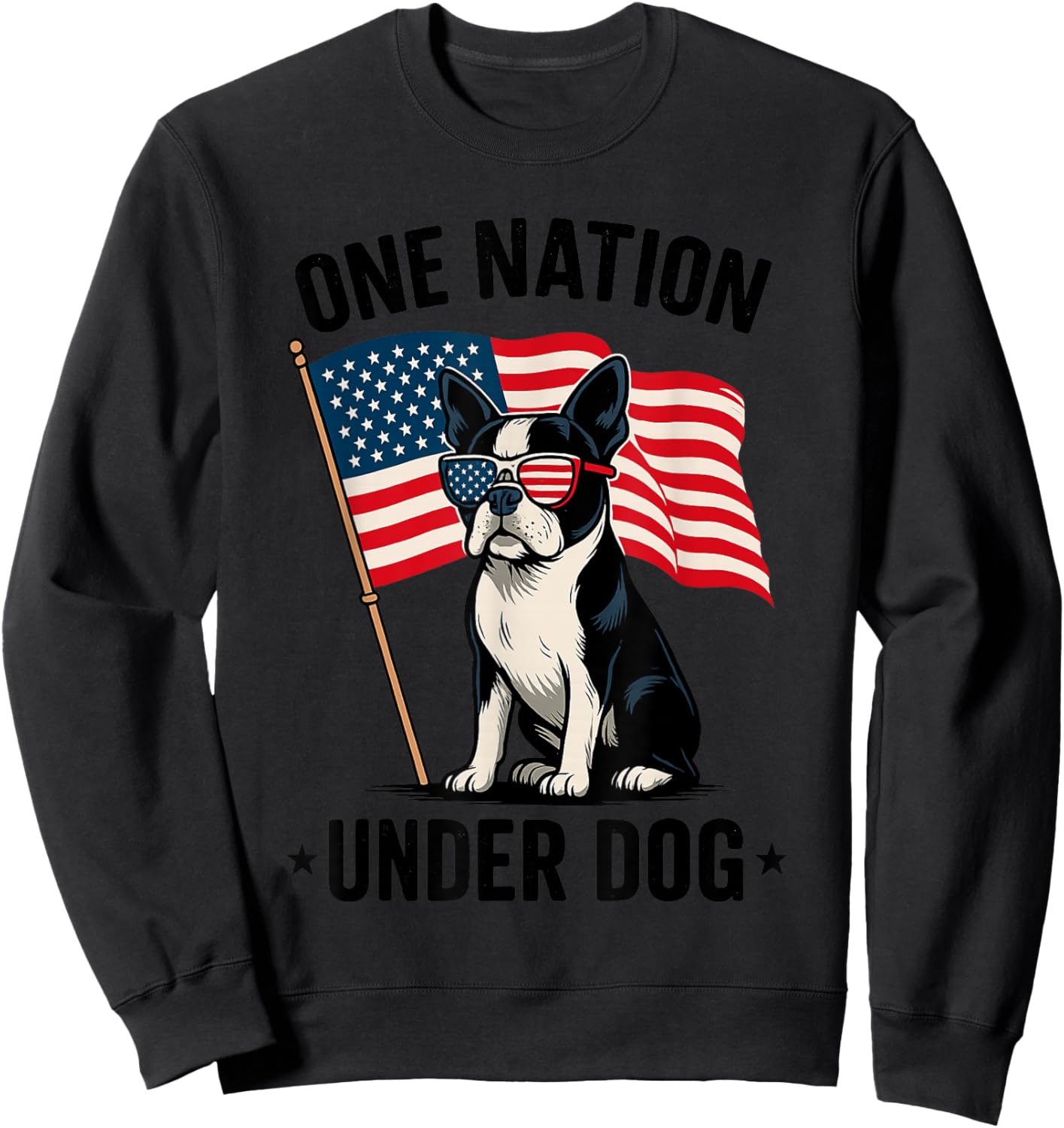 One Nation Under Dog Funny Patriotic Boston Terrier Lover Women Kids Sweatshirt - Sweatshirt | Black