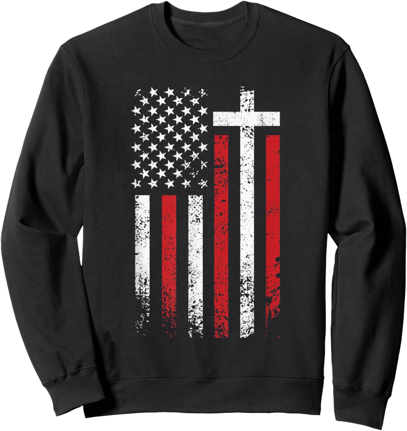 American Flag Cross Christmas Patriotic Religious Christian Sweatshirt - Sweatshirt | Black