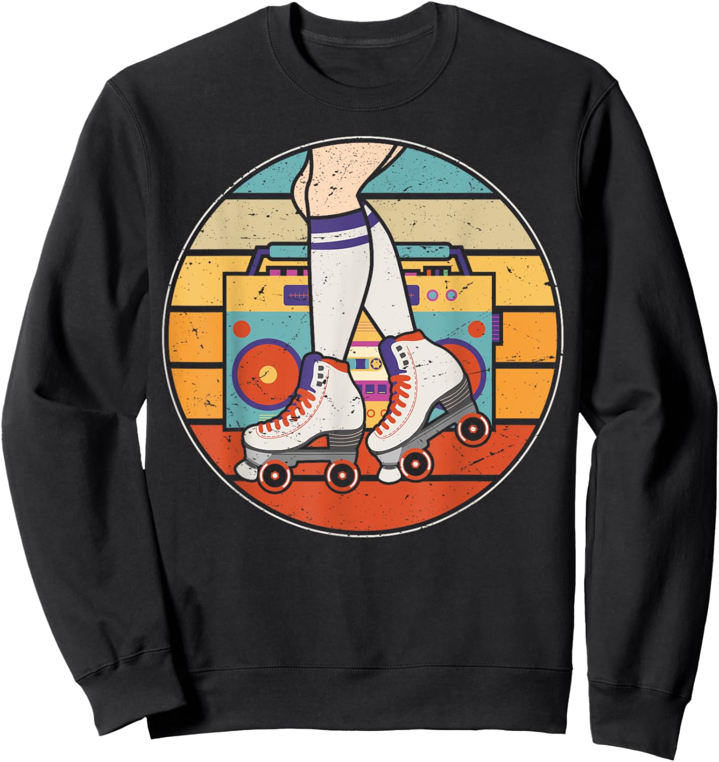 Roller Girl Skate Radio Skating Disco Retro 70s/80s Sweatshirt - Sweatshirt | Black