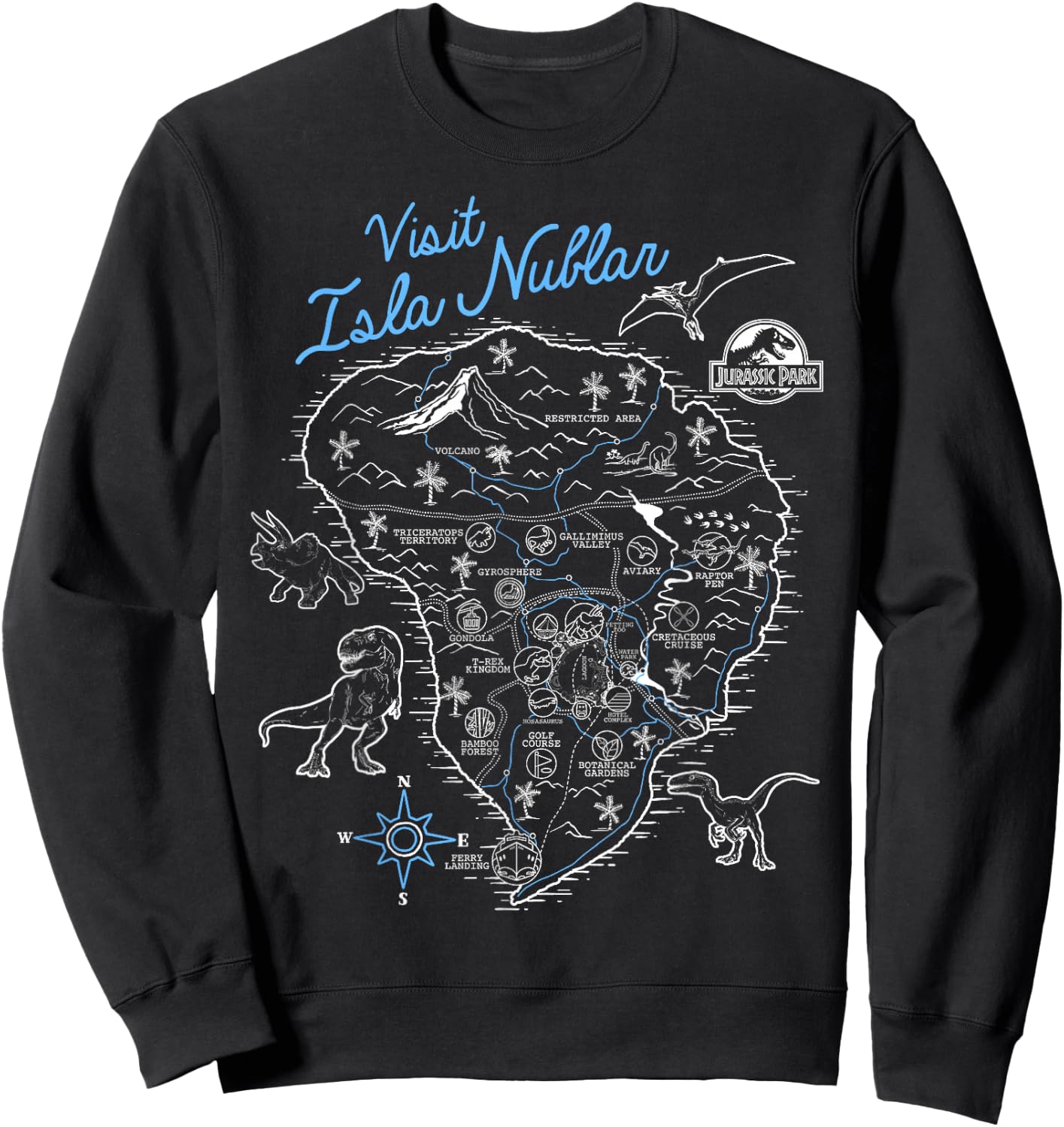 Jurassic Park Visit Isla Nublar Sketch Map Poster Sweatshirt - Sweatshirt | Black