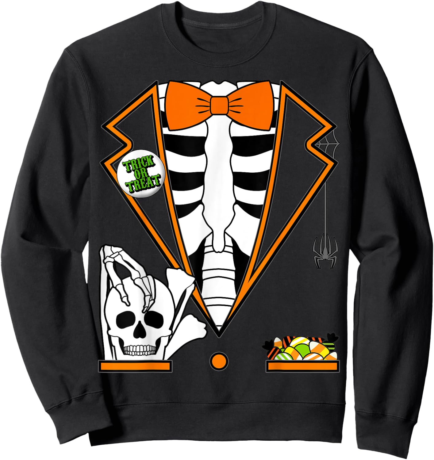Easy Halloween Costume Shirts Orange Skeleton Tuxedo Sweatshirt - Sweatshirt | Black
