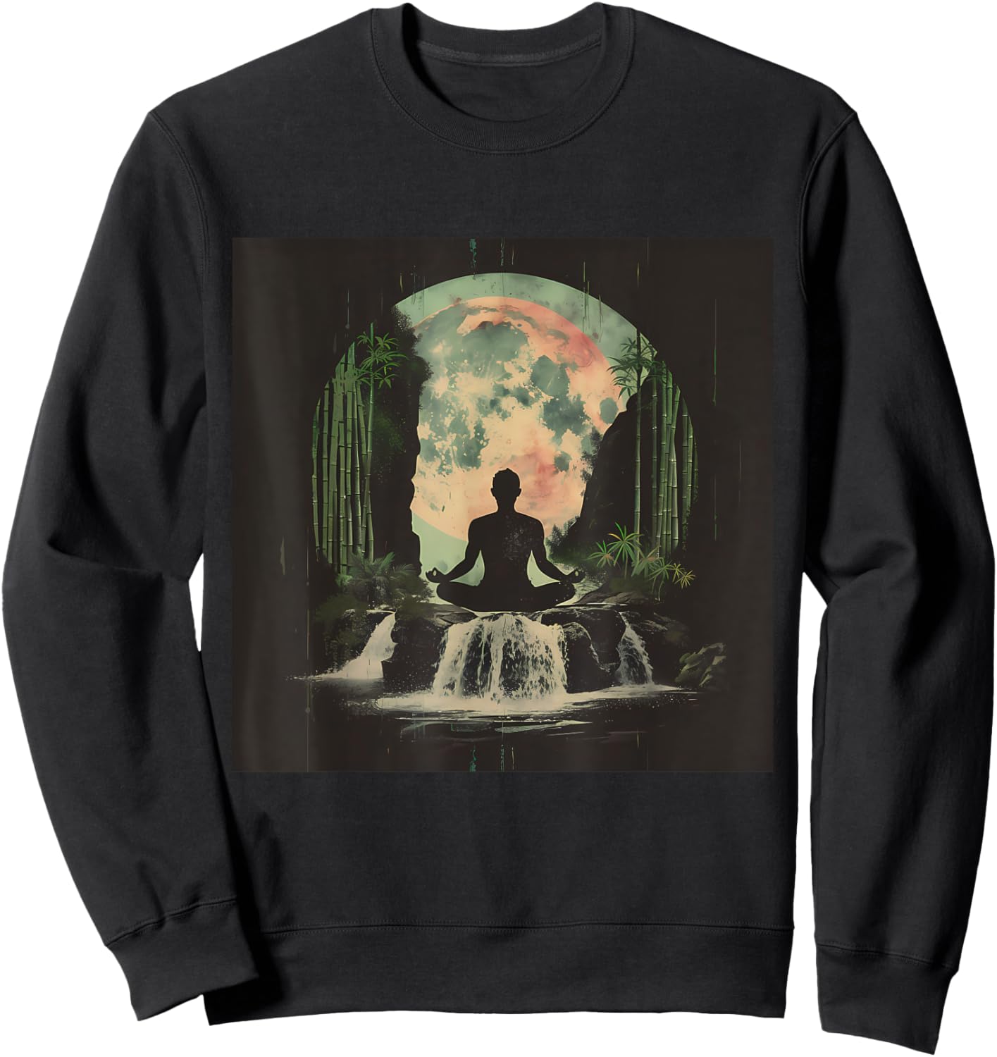 Waterfall Meditation Nature Buddhist Zen Buddha Hindu Yoga Sweatshirt - Sweatshirt | Black