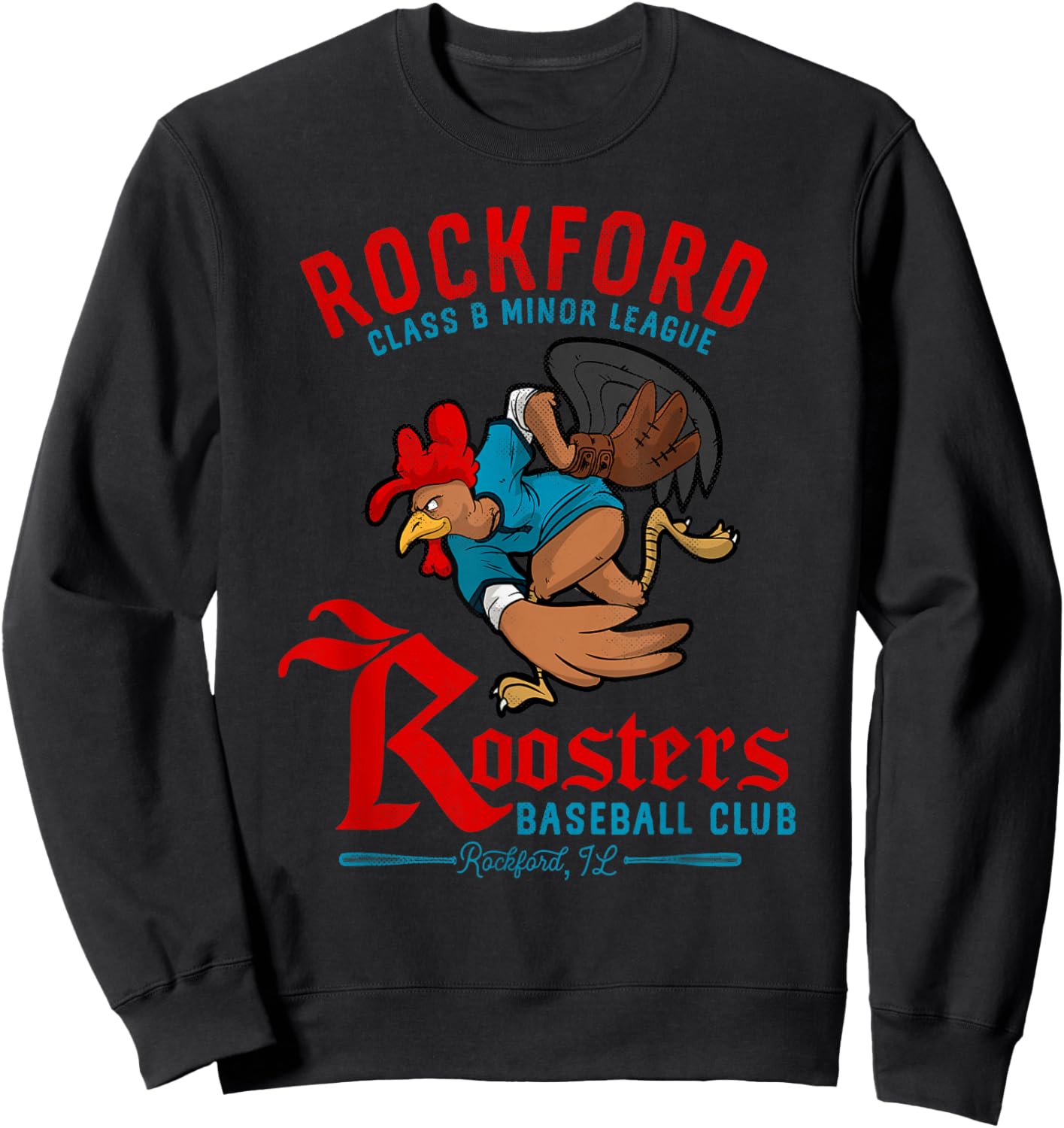 Rockford Roosters Retro Minor League Baseball Team Sweatshirt - Sweatshirt | Black
