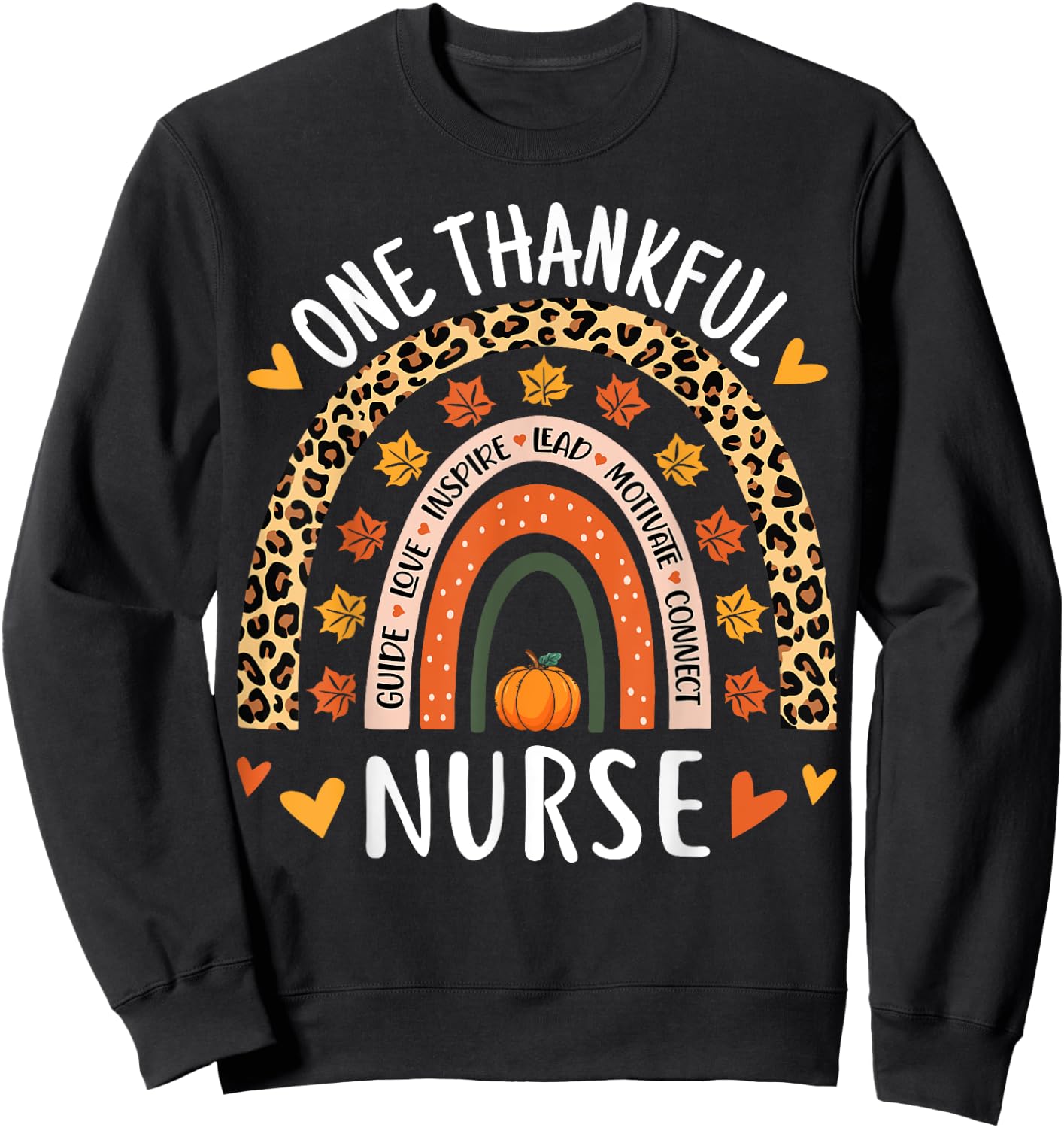 One Thankful Nurse Thanksgiving Rainbow Leopard Nursing Sweatshirt - Sweatshirt | Black