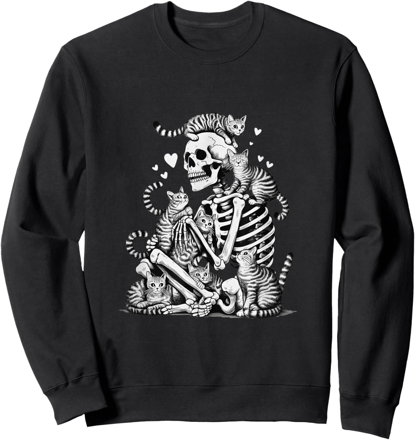 Skeleton Cat Skull Kitty Cute Halloween Men Women Kids Goth Sweatshirt - Sweatshirt | Black